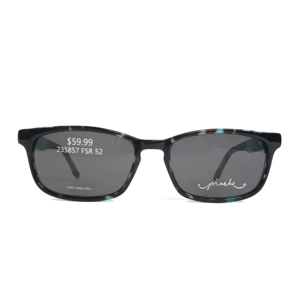 Phoebe Sunglasses P268 BLK Black Green Rectangle Frames w/ Gray Lenses 52-16-135